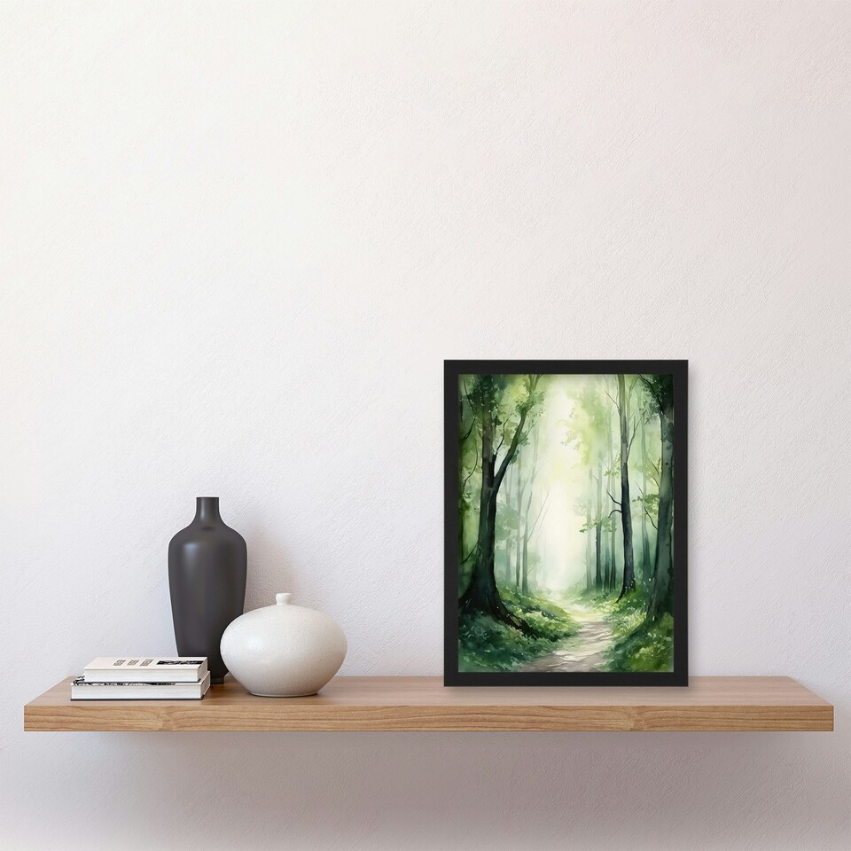 image 1 of Sage Green Springtime By Kath Raymond Forest Black Framed Wall Art Print A4