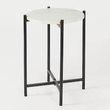 OHS Round Side Table Coffee End Tables Nightstand with Metal Frame | White