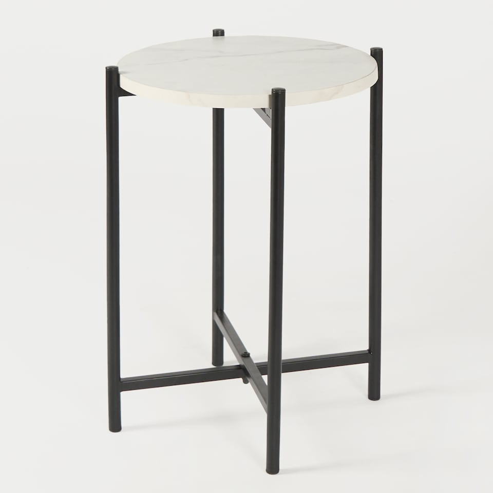 image 1 of OHS Round Side Table Coffee End Tables Nightstand with Metal Frame | White