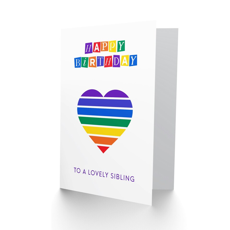 image 1 of Lovely Rainbow Stripes Love Heart Non Binary Sibling Birthday Card