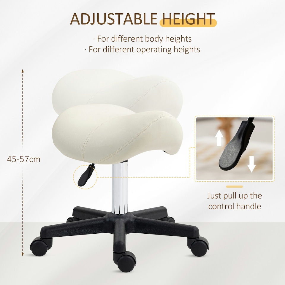 image 1 of HOMCOM Saddle Stool Adjustable Rolling Salon Chair for Massage Spa Beauty White