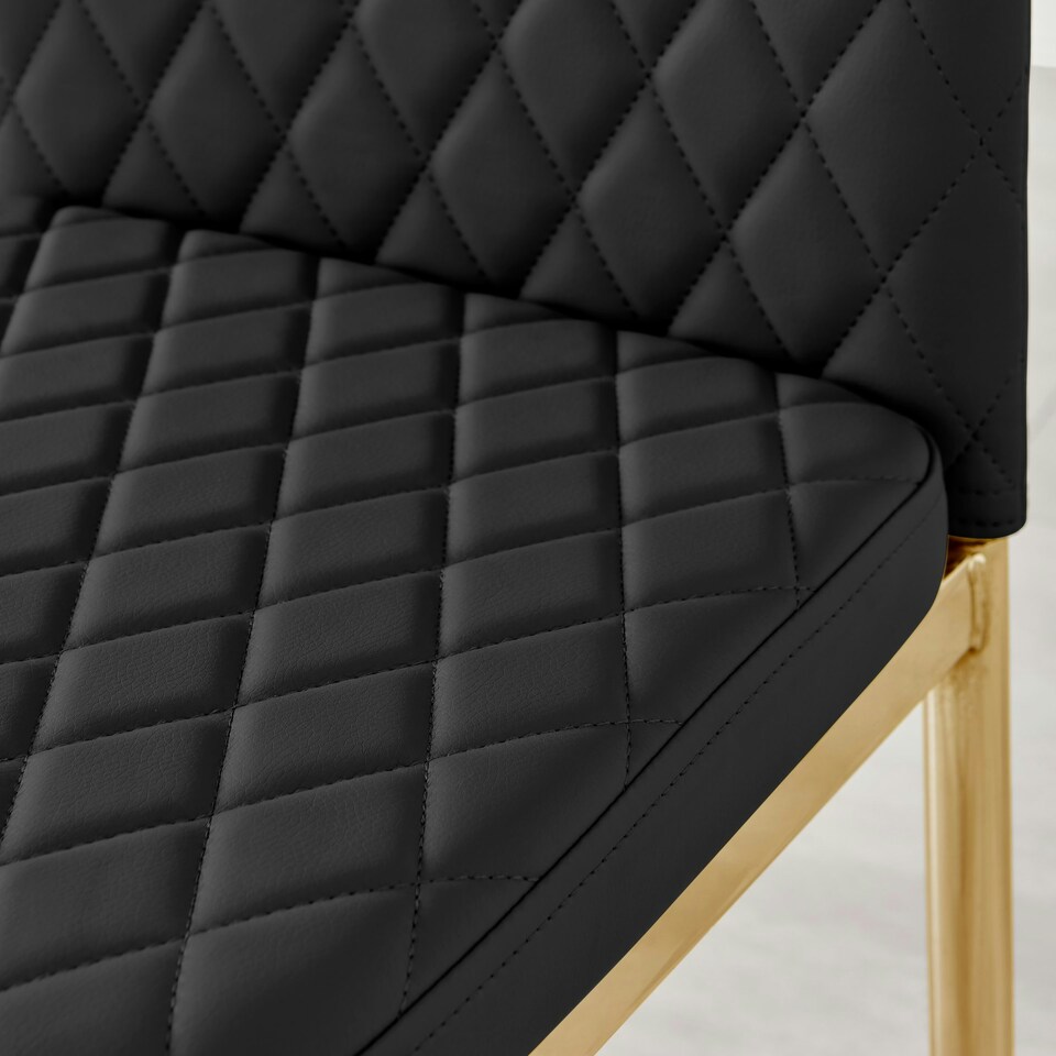 image 1 of Furniturebox 4x Milan Black Gold Hatched Faux Leather Dining Chairs