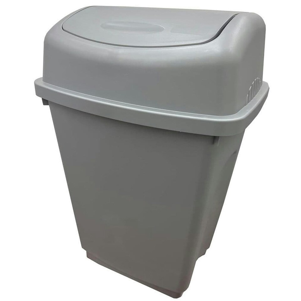 image 1 of 1 x 25 Litre Silver Plastic Waste Recycling Swing Bin With Lid For Kitchen & Office Silver