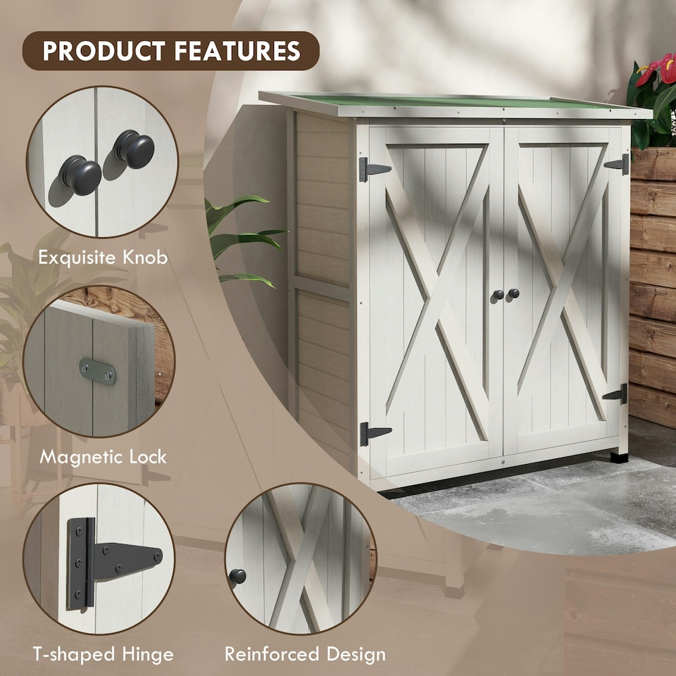 image 1 of Outsunny Wood Garden Storage Shed Tool Cabinet Organizer, Light Grey