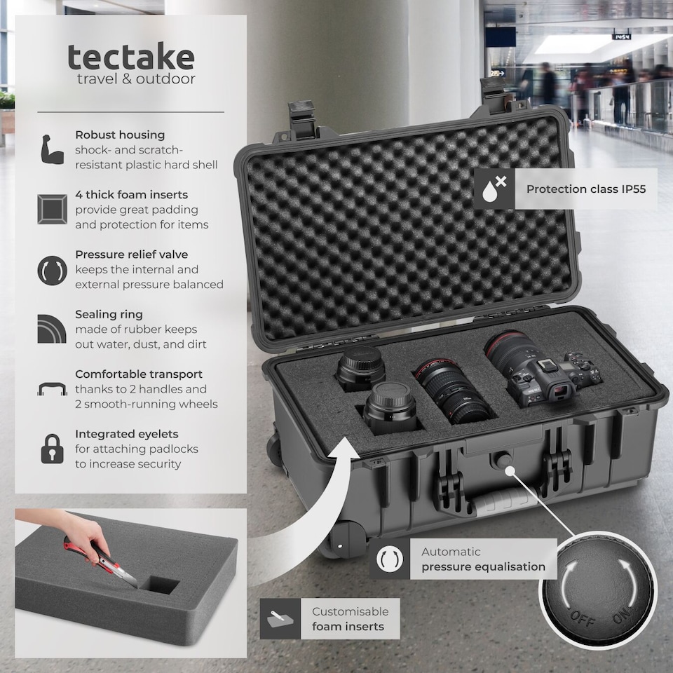 image 1 of Camera Case - hard shell, foam inserts, waterproof, telescopic handle | Black | black | 1