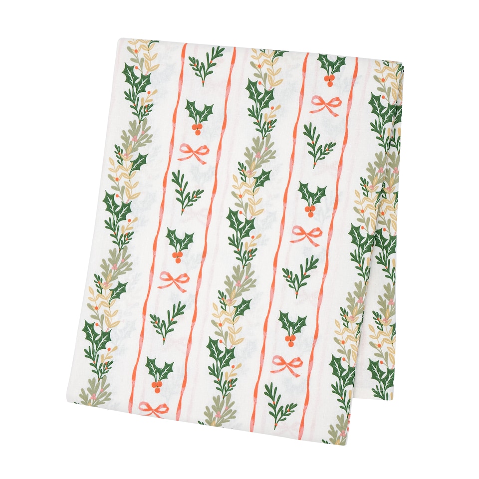 image 1 of Catherine Lansfield Christmas Holly Stripe Cotton Table Cloth