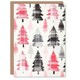 image 1 of Pink Grey Scottish Tartan Pattern Trees Modern Blank For Him Or Her Art Christmas Card