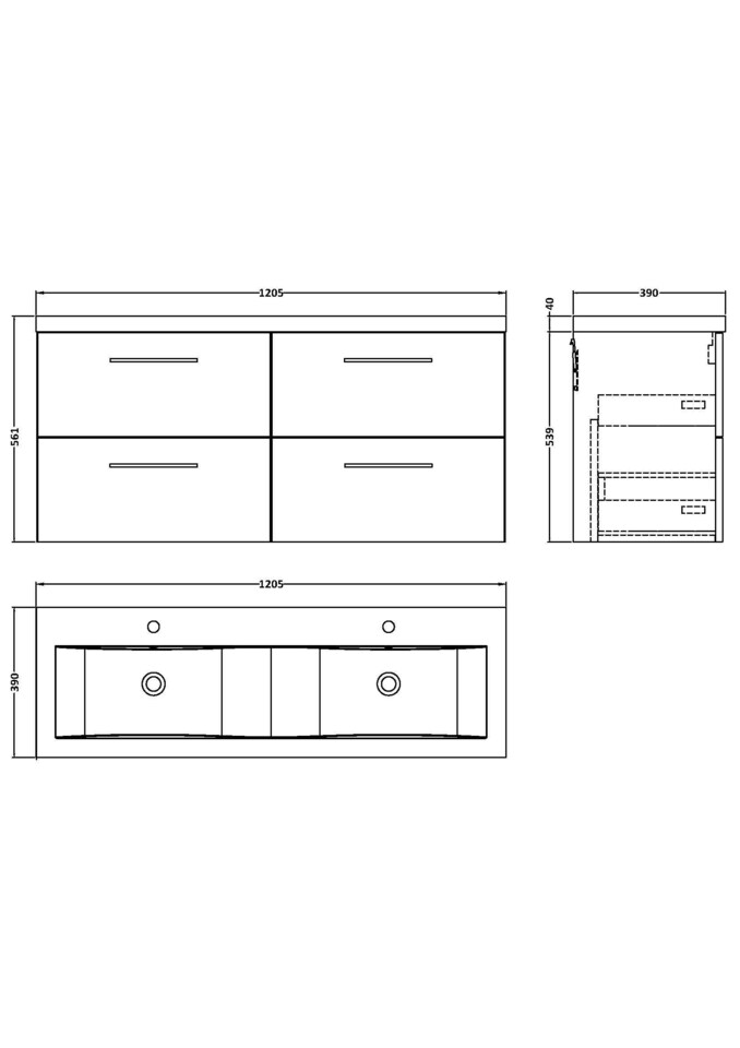image 1 of Level 1200mm Wall Hung 4 Drawer Vanity Unit, Double Basin - Solace Oak