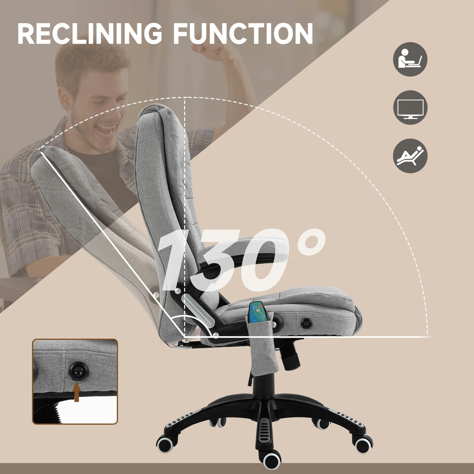 image 1 of Vinsetto Office Chair w/ Heating 6-Point Massage Relaxing Reclining Grey
