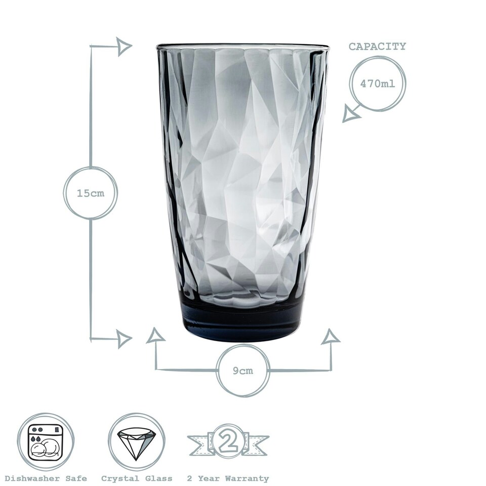 image 1 of Bormioli Rocco Diamond Highball Glasses - 470ml - Blue - Pack of 6 Blue