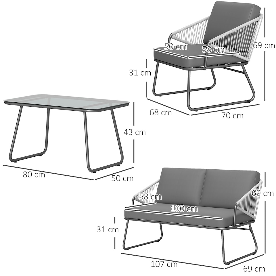 image 1 of Outsunny 4 Piece Wicker Rattan Garden Furniture Set with Cushions, Grey