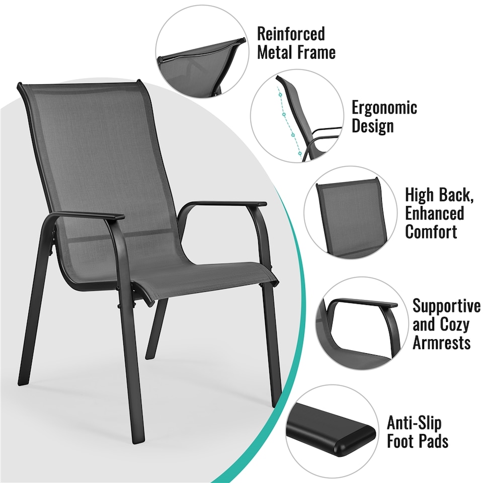 image 1 of Yaheetech Set of 2 Outdoor Texteline Stackable Dining Chairs with Backrest-Grey | Grey | Grey | One Size