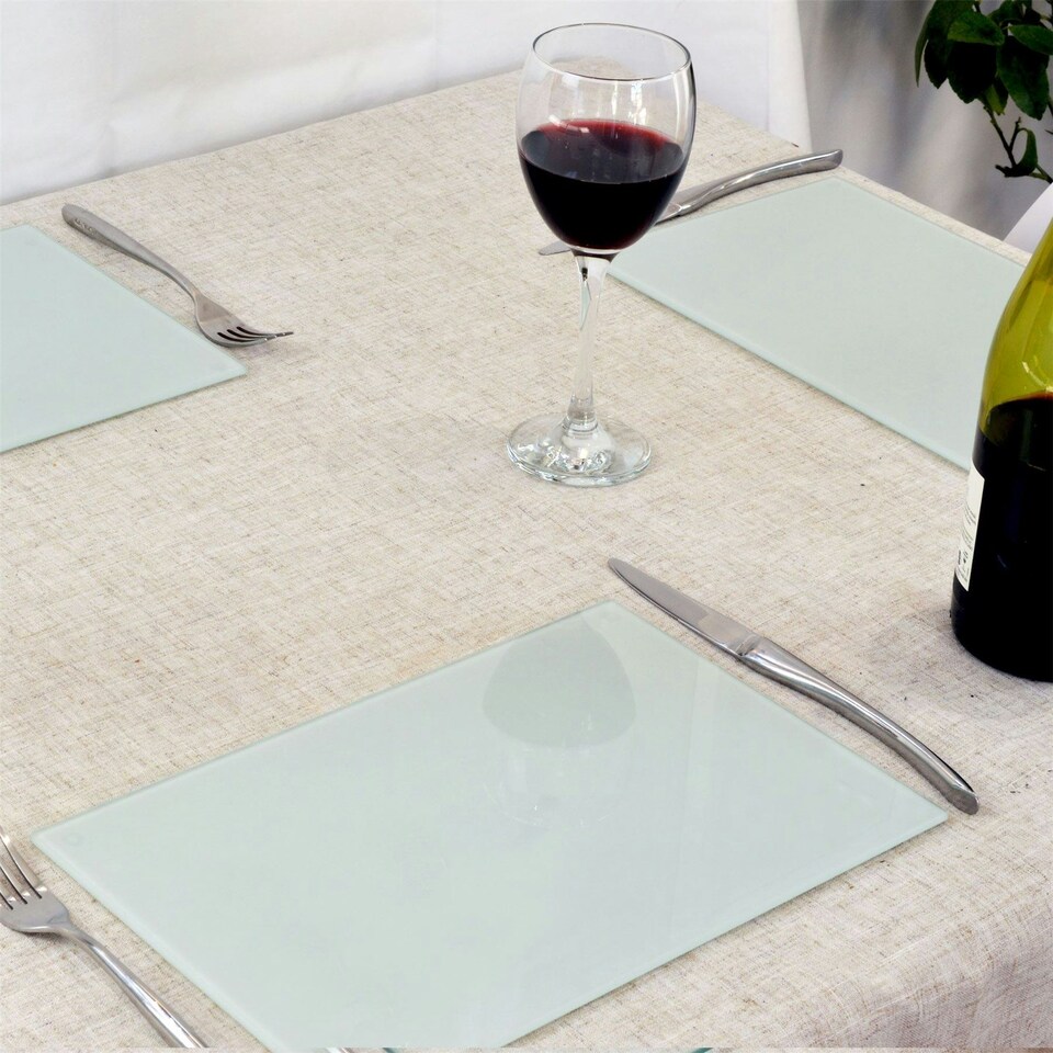 image 1 of Harbour Housewares 6pc Glass Placemats - White - 30 x 20cm - Sleek, Heatproof Table Mats White