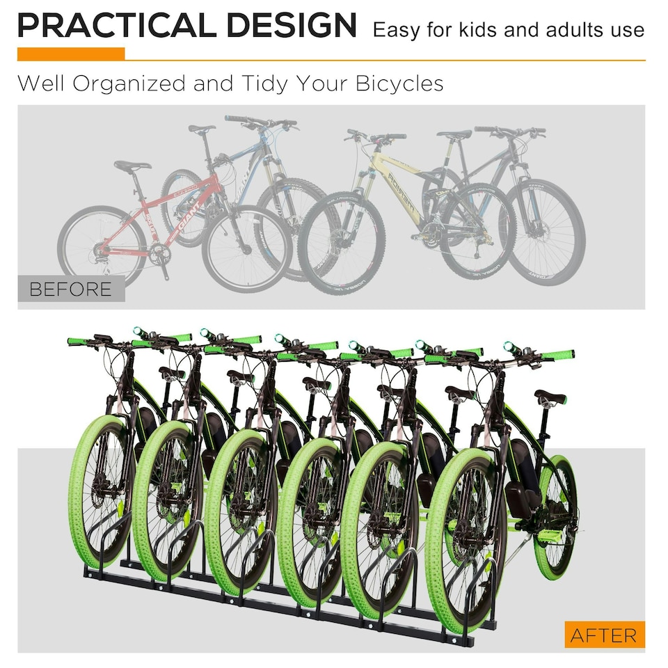image 1 of HOMCOM Bike Parking Rack Bicycle Locking Storage Stand for 6 Cycling Black