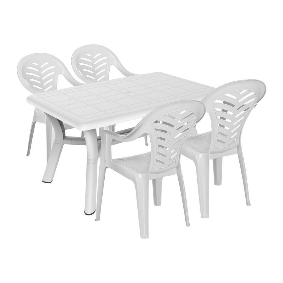 image 1 of Resol 4 Seater Tulip Rectangular Plastic Garden Dining Set - 90cm x 140cm - White