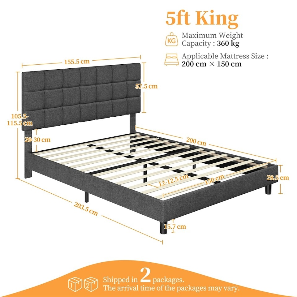 image 1 of Yaheetech 150 cm W × 200 cm L Upholstered Bed Frame Dark Grey