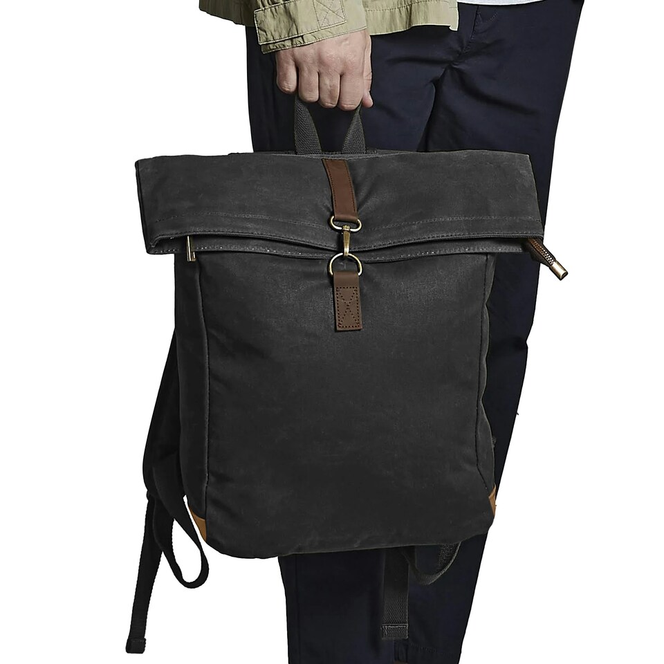 image 1 of Quadra Heritage Waxed Canvas Leather Accent Backpack - Black - One Size