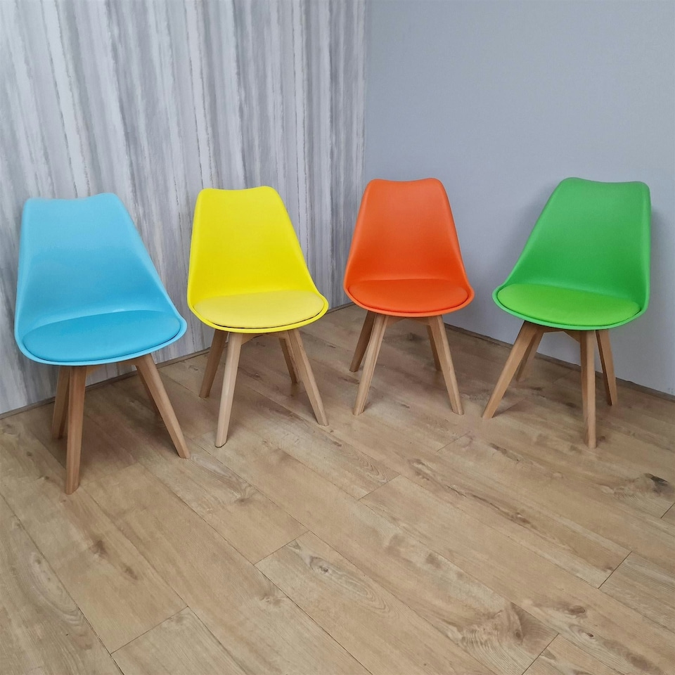 image 1 of Dining Chairs Set of 4 Four Colourful Mixed Leather Kitchen Table Yellow