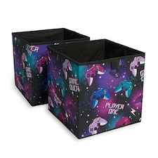 OHS 2 Pack Folding Storage Gaming Print Cubes Space Saving Home Bedroom Clothes Toy Organiser | Black