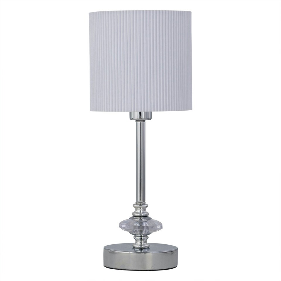 image 1 of First Choice Lighting Chrome Jewelled Table Lamp with White Pleat Shade Chrome | White