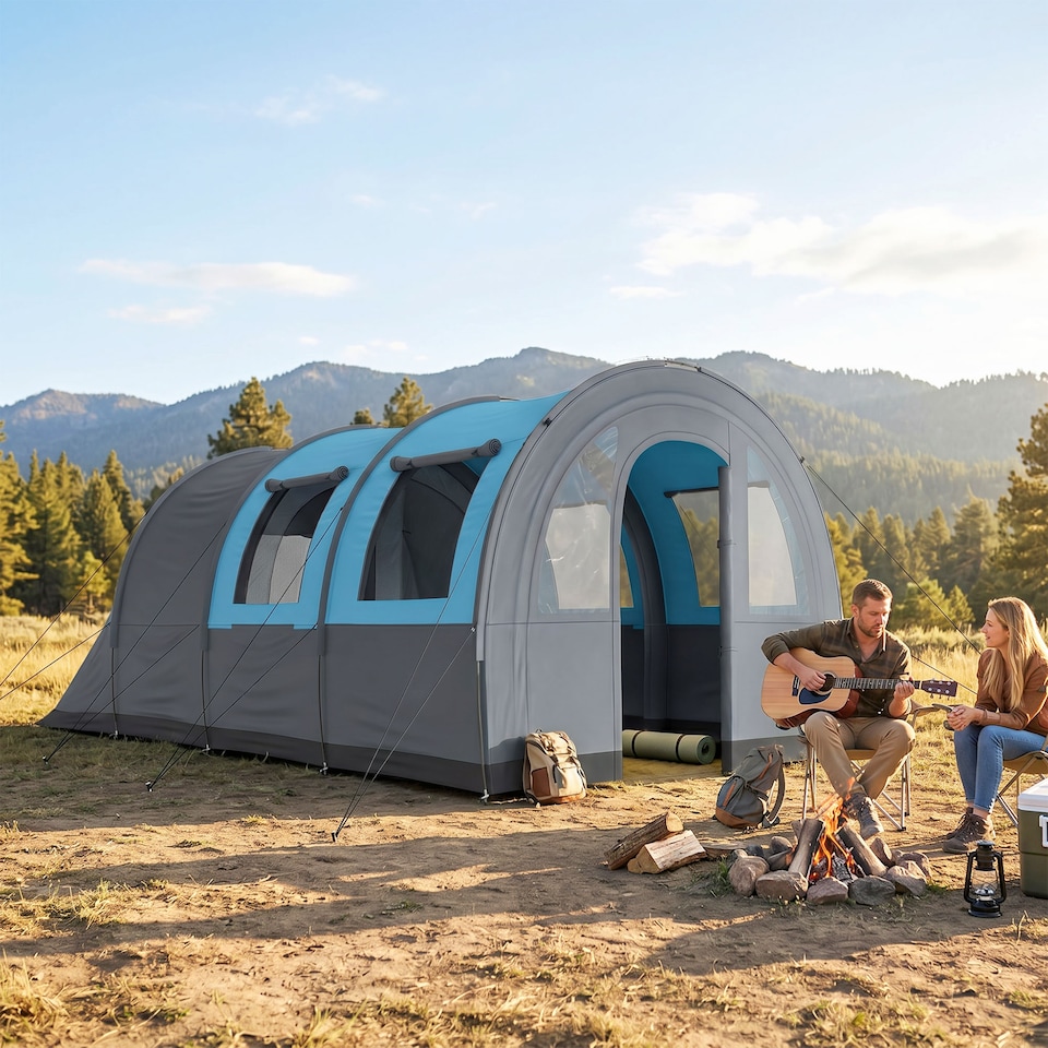 image 1 of Outsunny Camping Tent, 3000mm Waterproof Family Tent for 3 Man, Blue