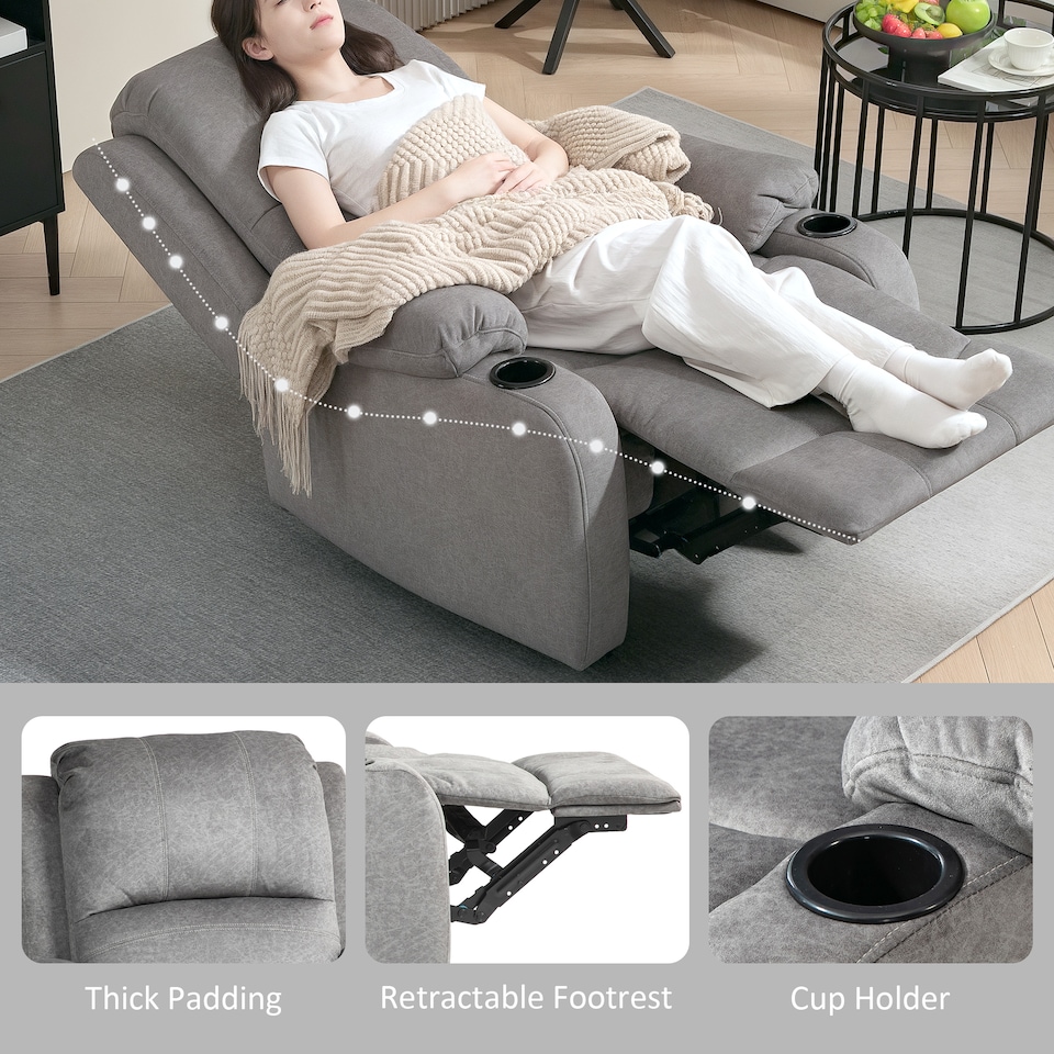 image 1 of HOMCOM Recliner Armchair for Living Room, Recliner Chair with Cup Holder Grey