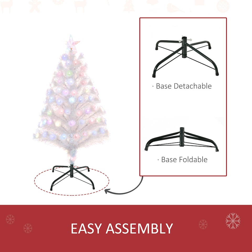 image 1 of HOMCOM 3FT Pre-Lit Artificial Christmas Tree w/ Fibre Optic Xmas -White
