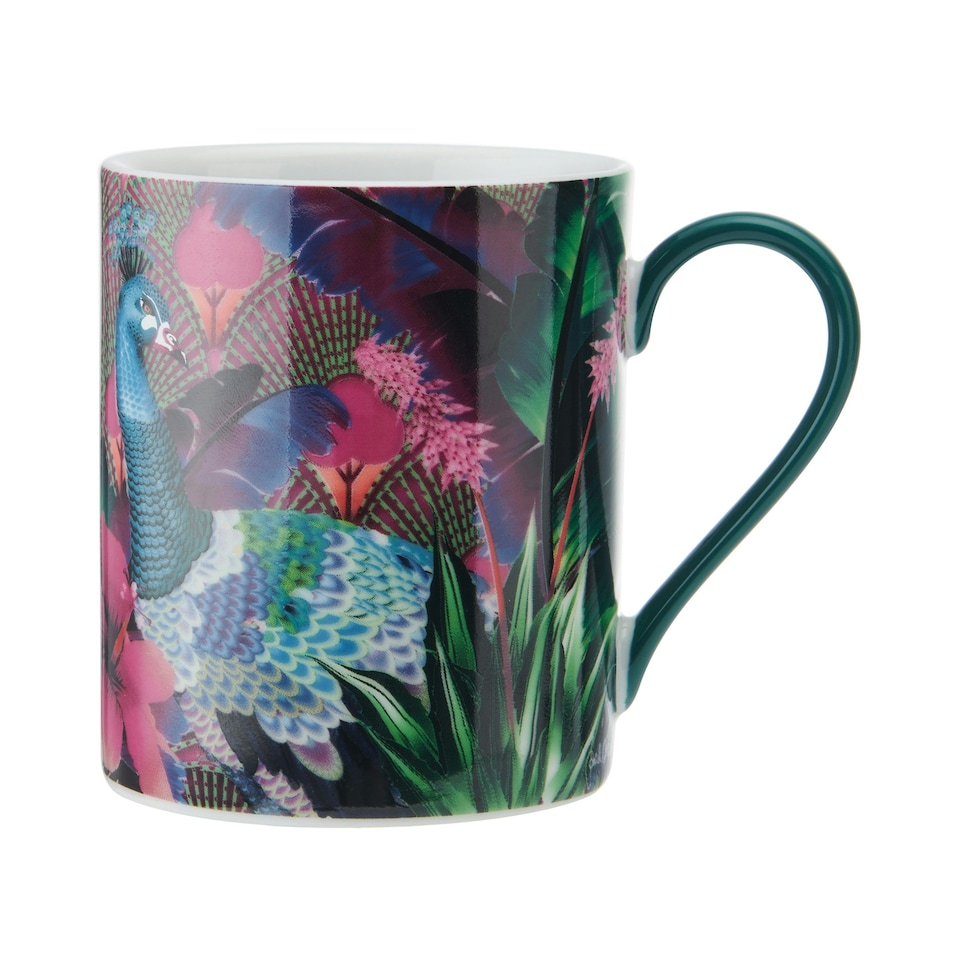 image 1 of Mikasa x Sarah Arnett Porcelain Mug, 350ml, Peacock Print Green