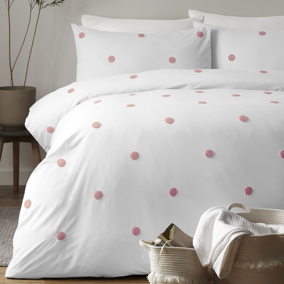 image 1 of Appletree Dot Garden Duvet Cover Set White with Pink Dots