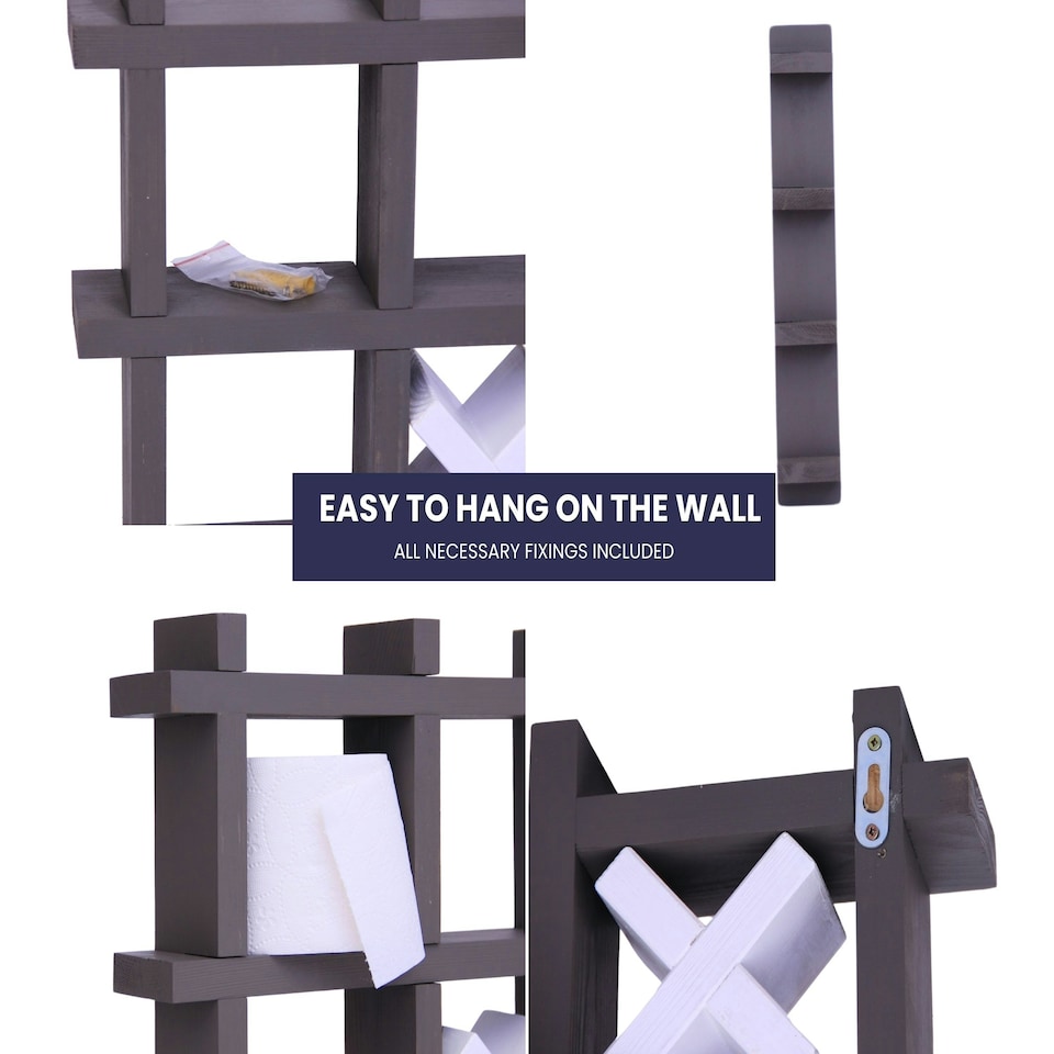 image 1 of NOVECRAFTO Tic Tac Toe Wall Mounted Toilet Paper Holder – Handmade Xs and Os Noughts and Crosses Toilet Roll Storage Rack