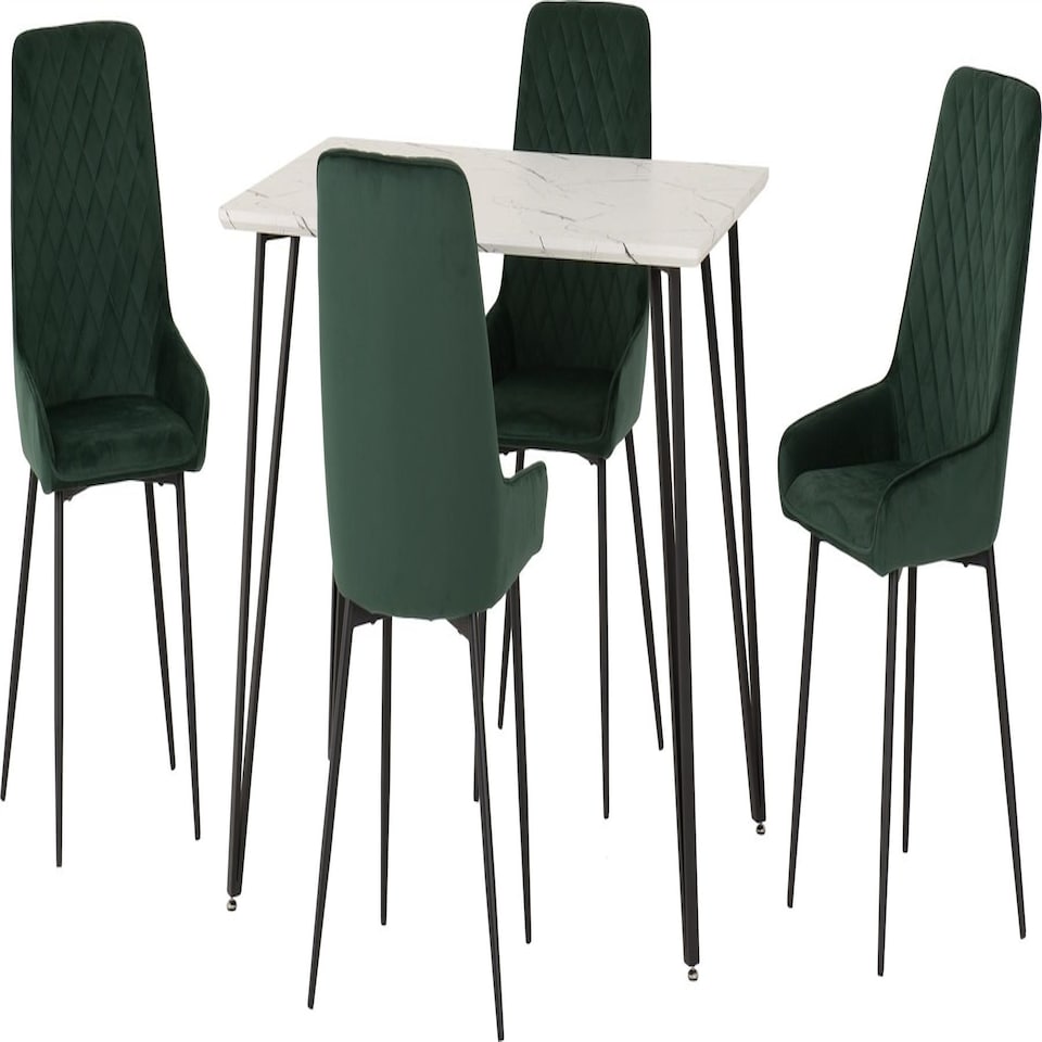 image 1 of Marlow Dining Set with Avery Chairs White | White Marble/Emerald Green