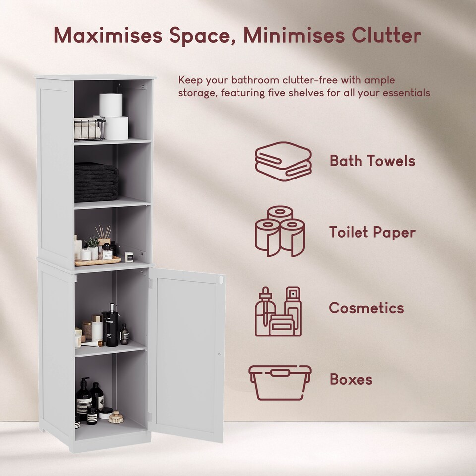 image 1 of Bath Vida Priano 1 Door 2 Shelf Tall Bathroom Cabient, White