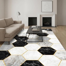 Short Pile Rectangular Hexagon Pattern Rug 60x110cm
