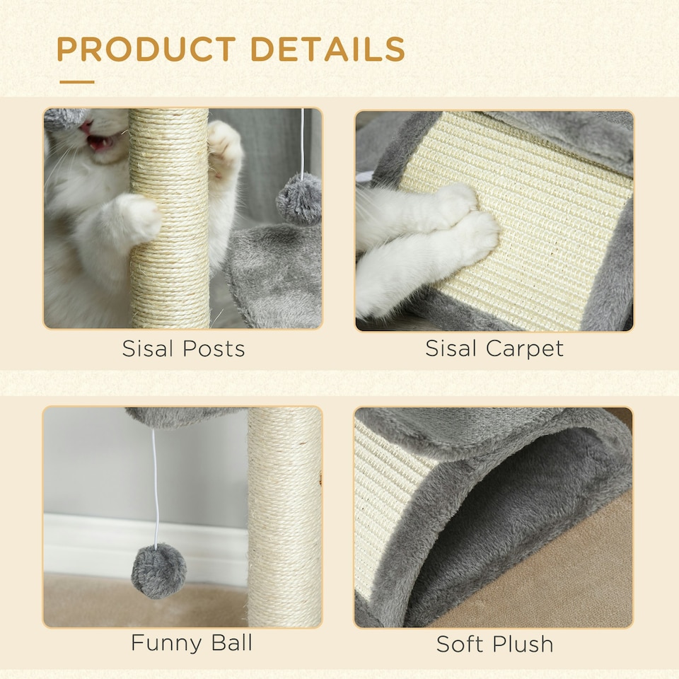 image 1 of PawHut Cat Tree Tower, Rotatable Top Bar, Sisal Post, Tunnel, Balls, Grey