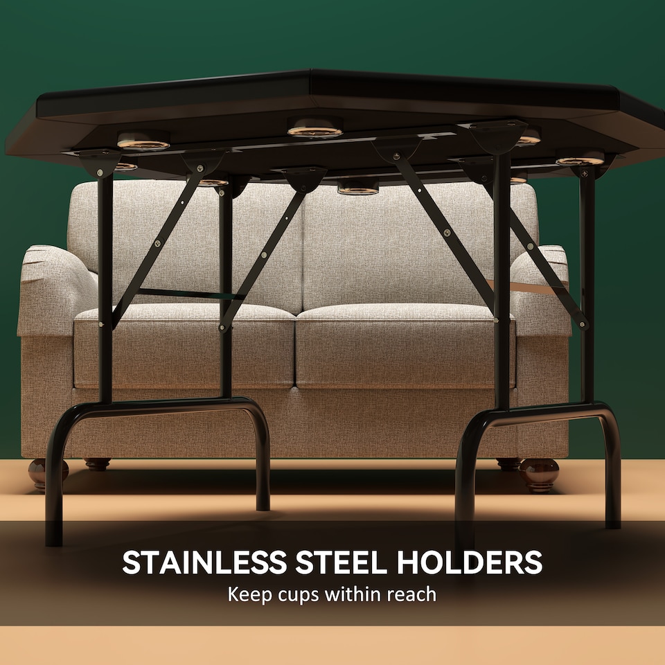 image 1 of SPORTNOW 8 Player Folding Poker Table with Cup Holders, Portable Octagon Blackjack Table with Padded Edge, Green | Green