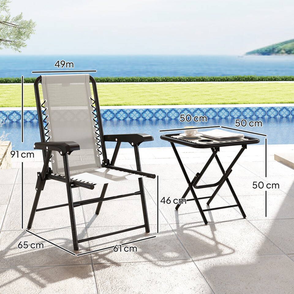 image 1 of Outsunny 3 Pieces Folding Garden Bistro Set with Cup Holders, Cream White | Cream | Cream