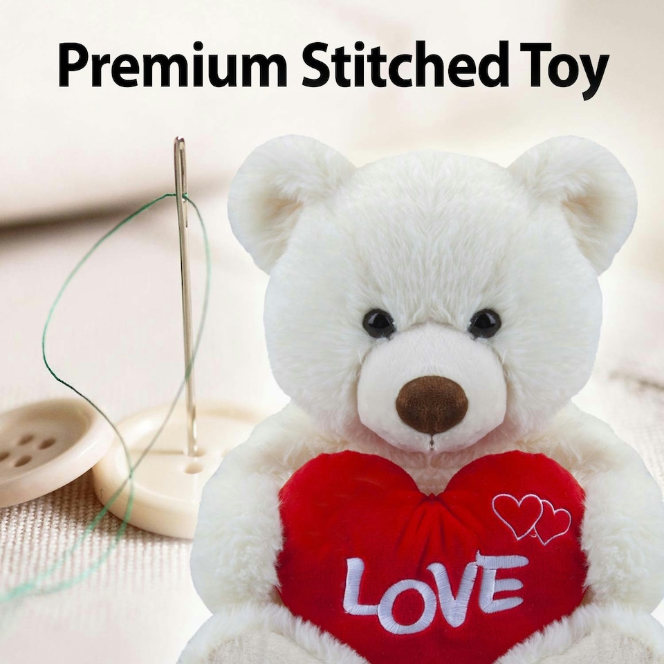 image 1 of Bear Soft Toy Cream 34cm Sitting Bear Plush With Red Love Heart Cuddly Toy