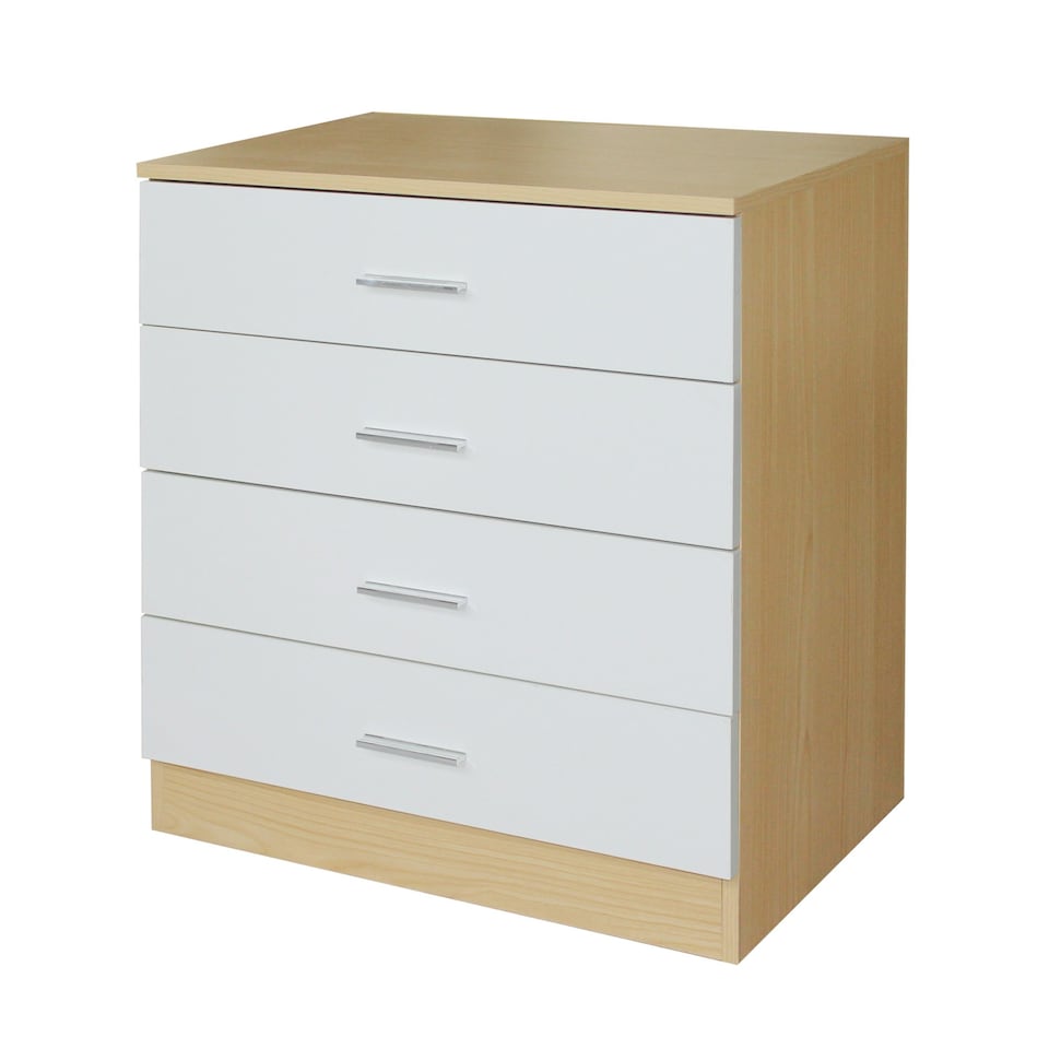 image 1 of Modern 4-Drawer Chest of Drawers High Gloss Finish In Oak and White White | Oak