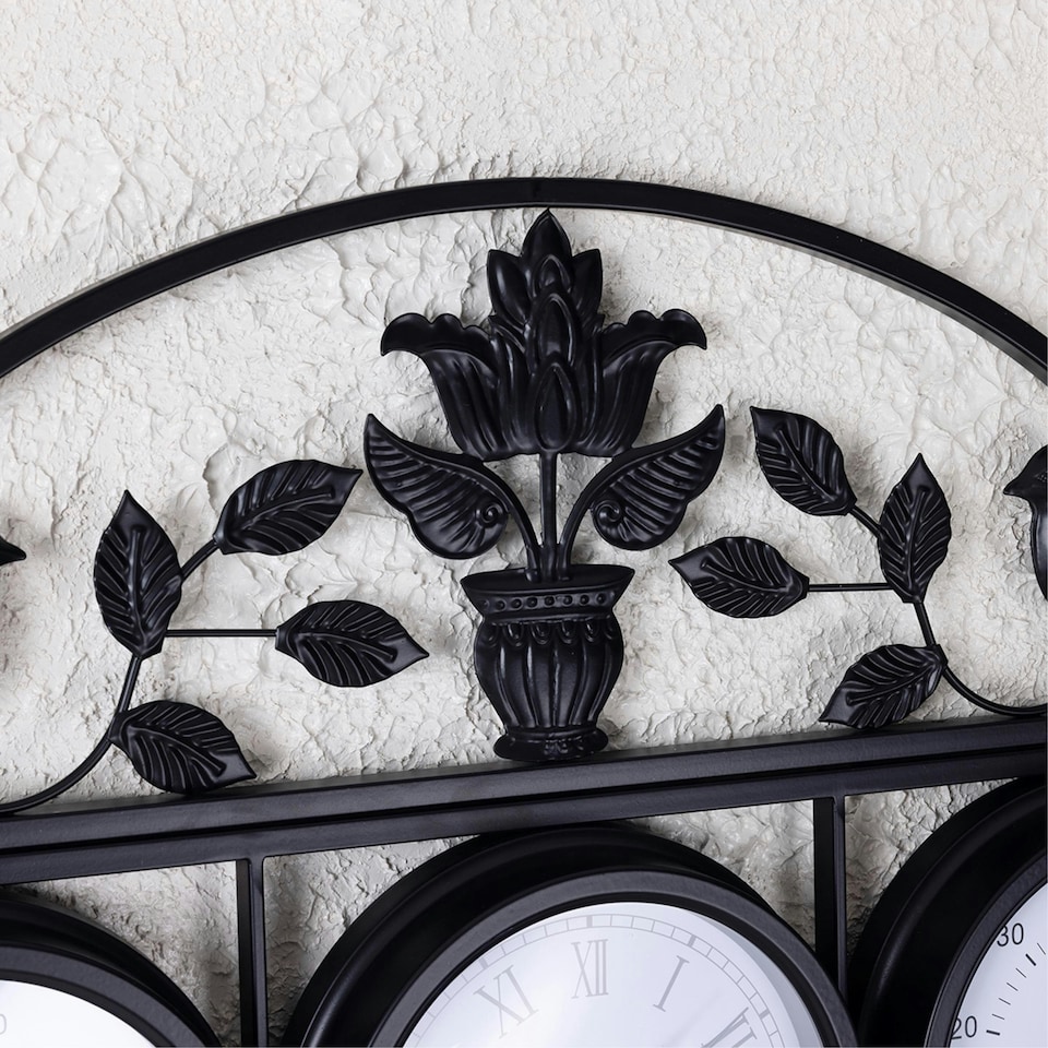 image 1 of Charles Bentley Shabby Chic Dark Grey Wall Clock With Thermometer & Hygrometer