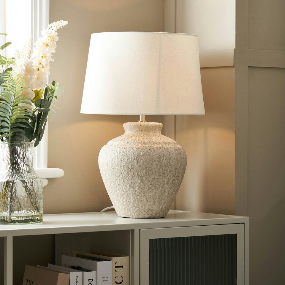 image 1 of BHS Flora Stone Effect Table Lamp, Natural | Cream | Natural