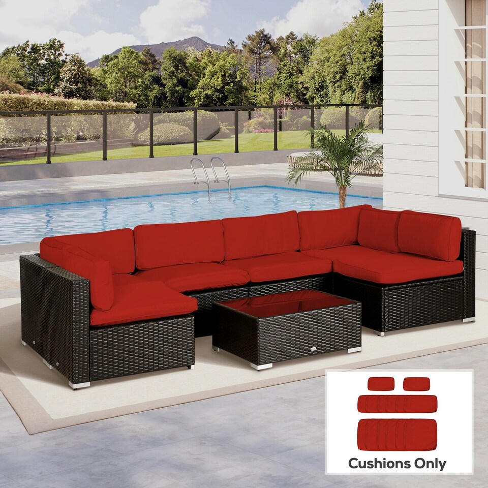 image 1 of Outsunny Garden Rattan Sofa Set Polyester Cover Replacement No Cushion Red | Red