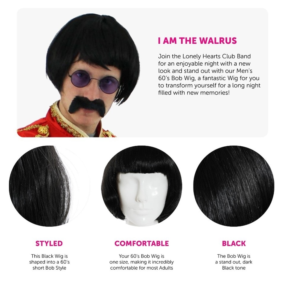 image 1 of Pack of 24 60s Sergeant Wig Black | One Size