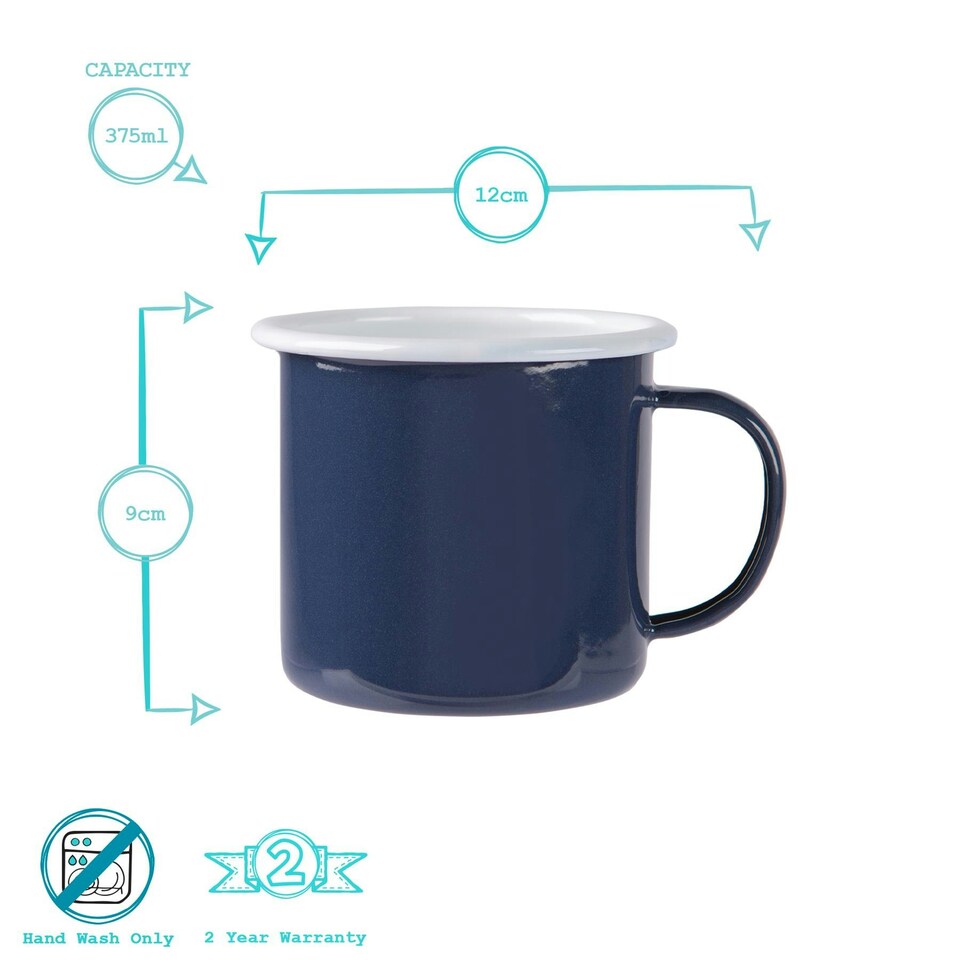 image 1 of Argon Tableware Coloured Enamel Mugs - 375ml - Navy - Pack of 6 Blue