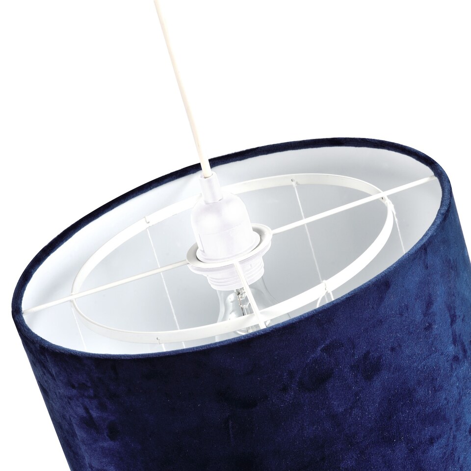 image 1 of Soft Midnight Blue Velvet Pendant Lamp Shade with Hanging Felt Stars and Clouds | Blue | 12"