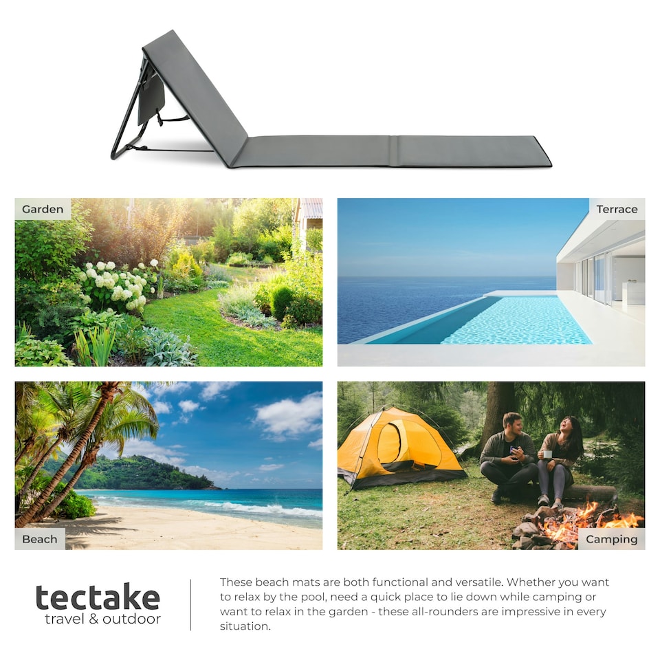 image 1 of Sun Lounger Mina - set of 2 - padded backrest, foldable, with shoulder strap & storage bag Grey