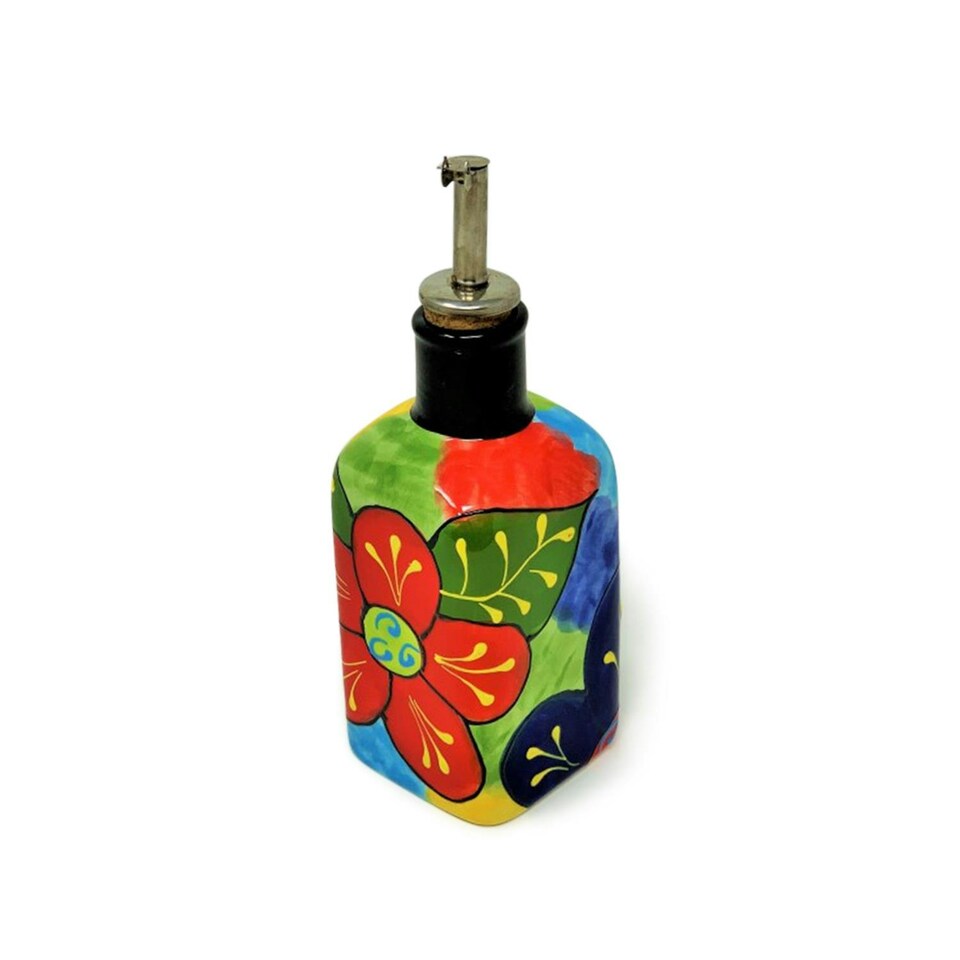 image 1 of Verano Spanish Ceramics Classic Spanish Squared Oil Drizzler - 250ml Floral