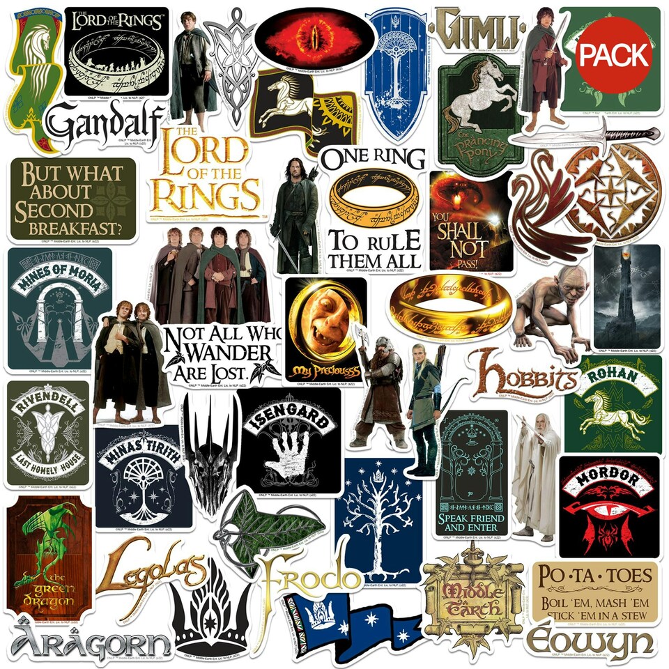 Lord Of The Rings Deluxe Vinyl Assorted Designs Stickers (Pack of 100) - Multicoloured - One Size
