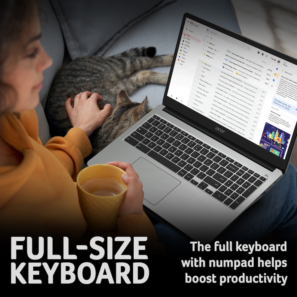 image 1 of Acer ChromeBook 315 CB315-4HT NX.KBAEK.001 Intel Celeron N4500 8GB RAM 128GB eMMC 15.6-Inch Full HD Touchscreen ChromeOS Laptop - Silver - NX.KBAEK.001