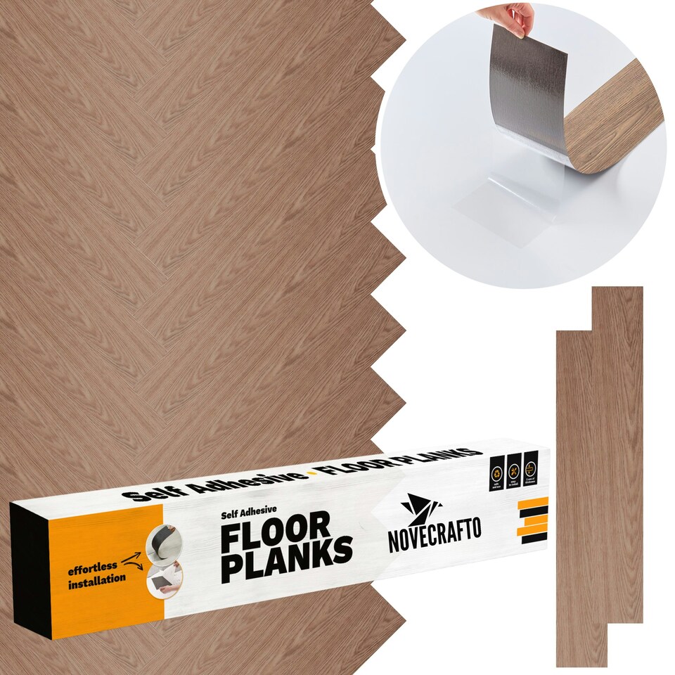 image 1 of NOVECRAFTO Self Adhesive Vinyl Floor Planks – Peel & Stick Flooring – Light Brown Wood Effect – Easy DIY Installation – Durable & Waterproof Tiles Brown | 2.78 sqm