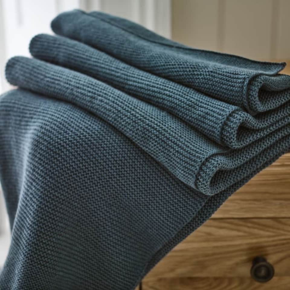 image 1 of Saunton Stitch Supersoft Yarn Dyed Knitted Throw